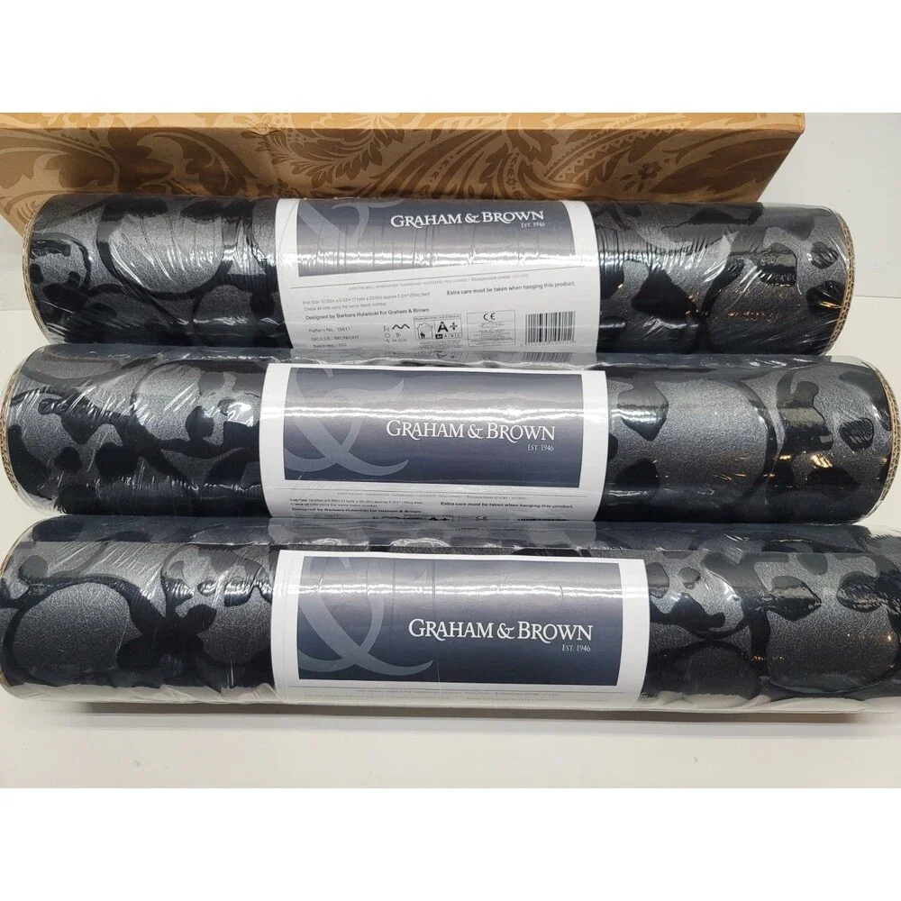 Graham & Brown 19911 Barbara Hulanicki Flock Skulls Midnight Black Wallpaper Lot
